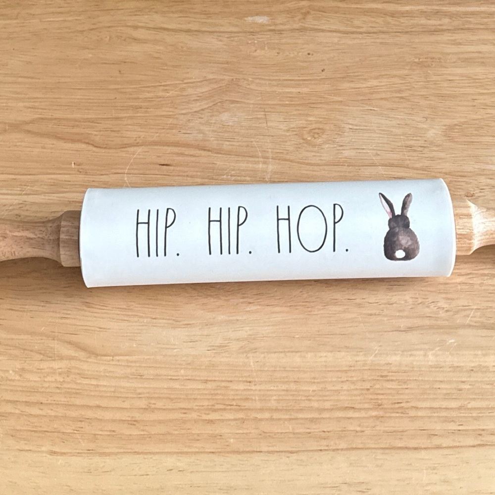 Rae Dunn Hip Hip Hop Bunny Silicone and Wood Rolling Pin Easter Farmhouse Decor - Picture 7 of 10